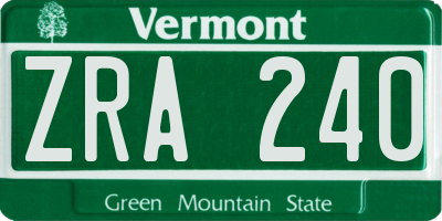 VT license plate ZRA240
