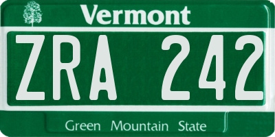 VT license plate ZRA242