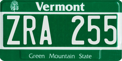 VT license plate ZRA255