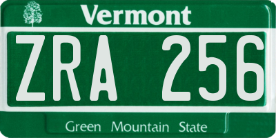 VT license plate ZRA256