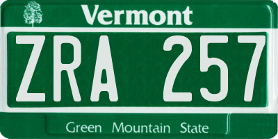 VT license plate ZRA257