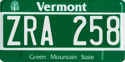 VT license plate ZRA258