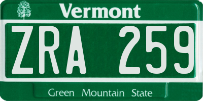 VT license plate ZRA259