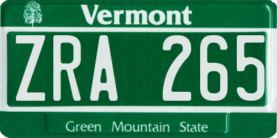 VT license plate ZRA265