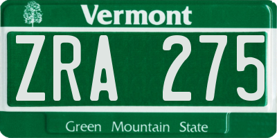 VT license plate ZRA275