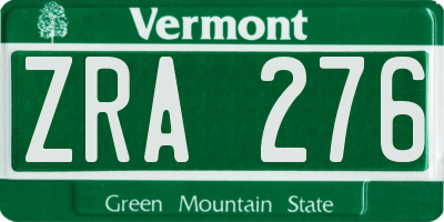 VT license plate ZRA276