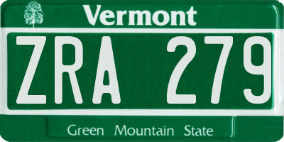 VT license plate ZRA279