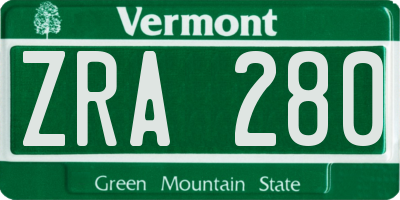 VT license plate ZRA280
