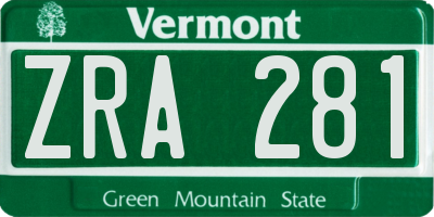 VT license plate ZRA281