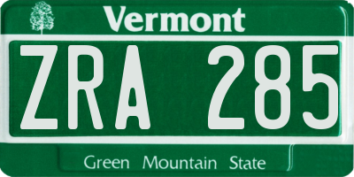 VT license plate ZRA285