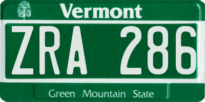 VT license plate ZRA286