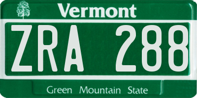 VT license plate ZRA288
