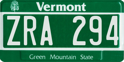 VT license plate ZRA294