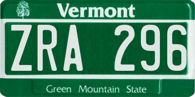 VT license plate ZRA296