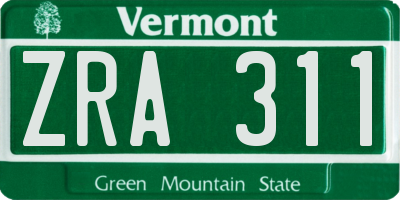 VT license plate ZRA311