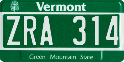 VT license plate ZRA314