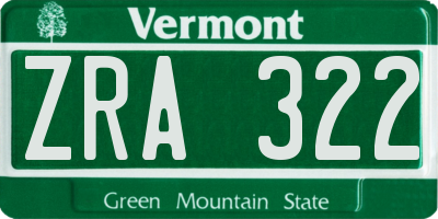 VT license plate ZRA322