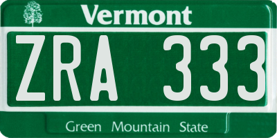 VT license plate ZRA333