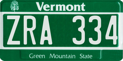 VT license plate ZRA334