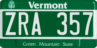 VT license plate ZRA357