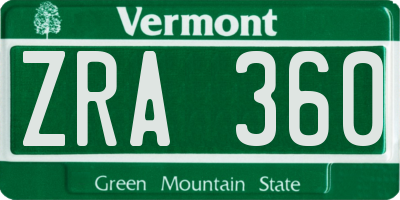 VT license plate ZRA360