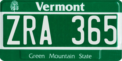 VT license plate ZRA365