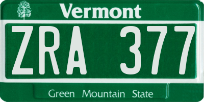 VT license plate ZRA377