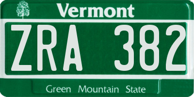 VT license plate ZRA382