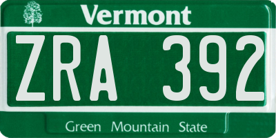 VT license plate ZRA392