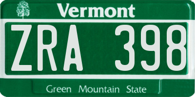 VT license plate ZRA398