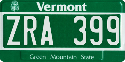 VT license plate ZRA399