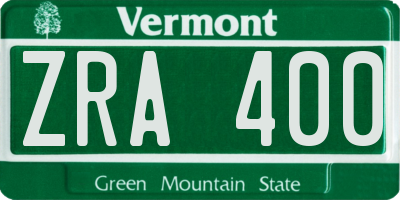 VT license plate ZRA400