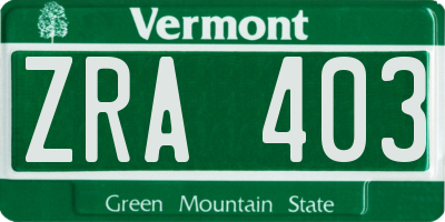 VT license plate ZRA403