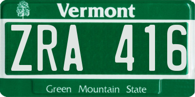 VT license plate ZRA416