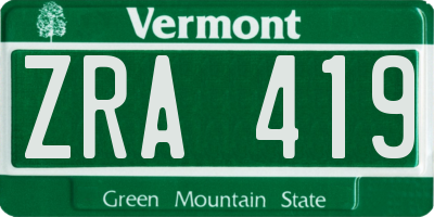 VT license plate ZRA419