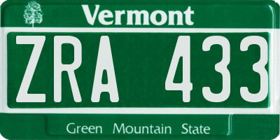 VT license plate ZRA433