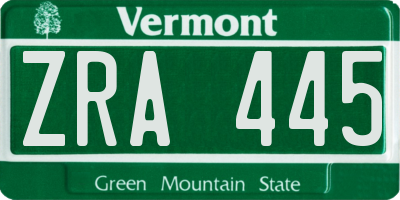 VT license plate ZRA445