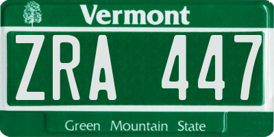 VT license plate ZRA447