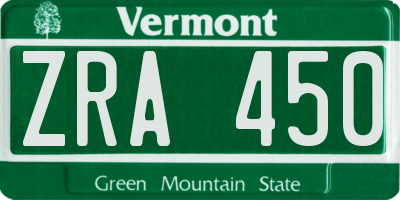 VT license plate ZRA450