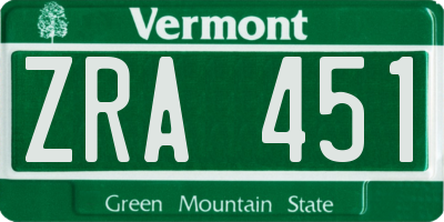 VT license plate ZRA451