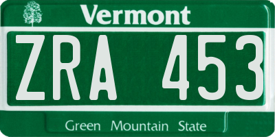 VT license plate ZRA453