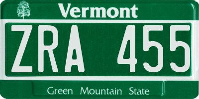 VT license plate ZRA455