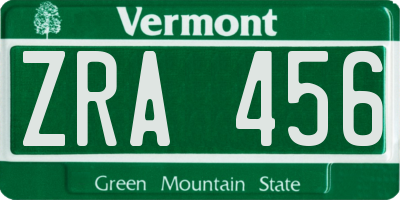 VT license plate ZRA456