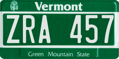 VT license plate ZRA457