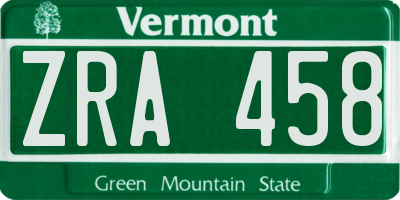 VT license plate ZRA458