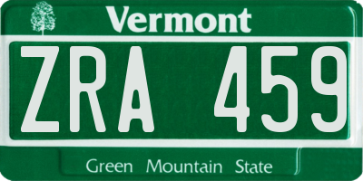 VT license plate ZRA459
