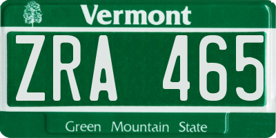 VT license plate ZRA465