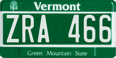 VT license plate ZRA466