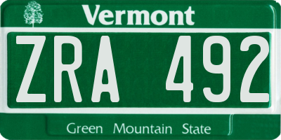 VT license plate ZRA492