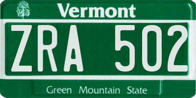 VT license plate ZRA502